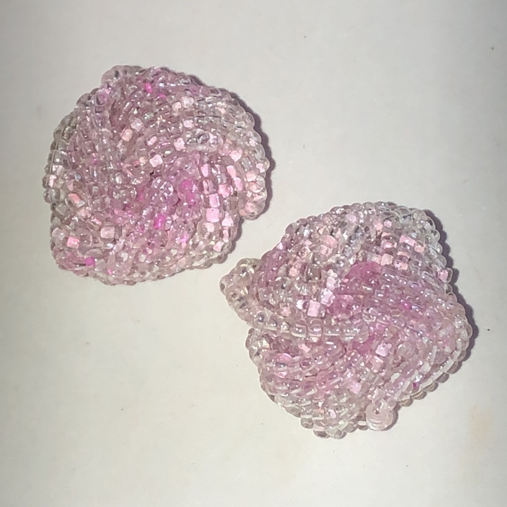 Vintage Beaded Pink Knot Clip On Earrings